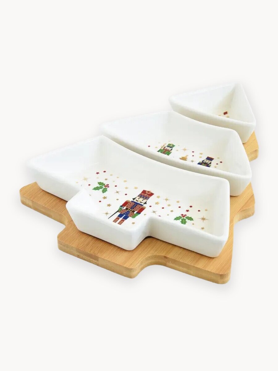 Набор для закуски, 25,5*21 см, 3 блюда на подставке, Ёлочка, Щелкунчик