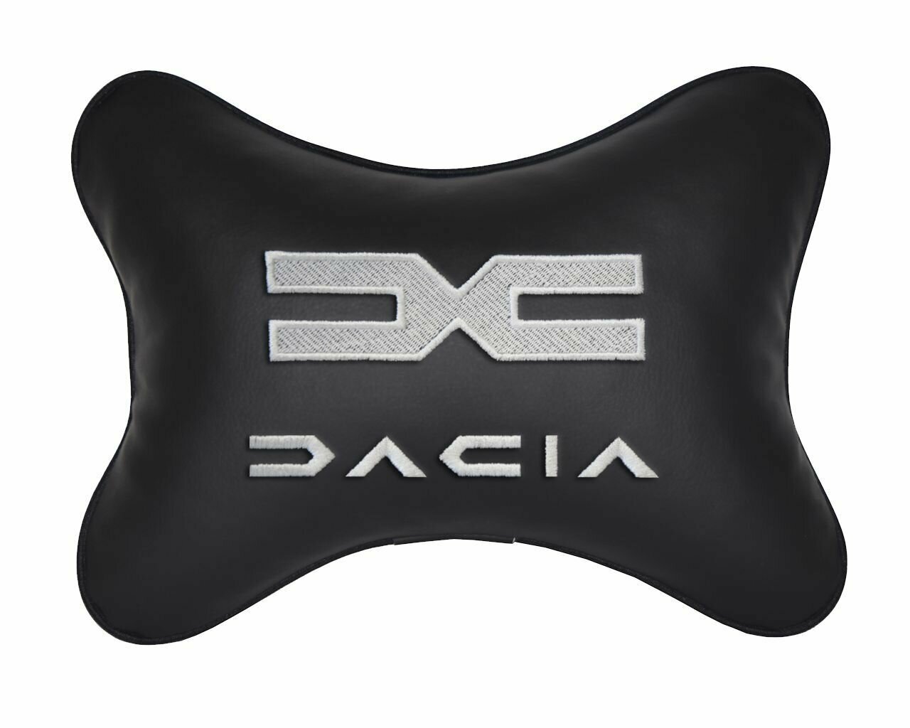 Автомобильная подушка на подголовник экокожа Black с логотипом автомобиля DACIA new