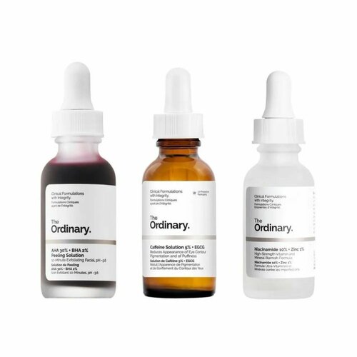 Потрясающий набор The Ordinary / Для вех типов кожи: Кислотный пилинг AHA 30% + BHA 2%, Caffeine Solution 5%+EGCG и Niacinamide 10%+Zinc 1%