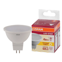 Лампочка софит Osram LED Star MR16, 300лм, 4Вт, 3000К, теплый белый свет, GU5.3, MR16, светодиодная