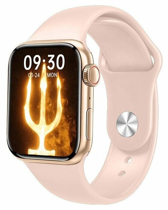 Умные часы Smart Watch HW 16 / Смарт-часы со встроенными датчиками, с беспроводной зарядкой, 44mm, Gold (золотистый с розовым ремешком)