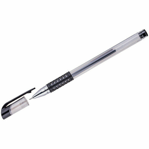 Ручка гелевая OfficeSpace черная, 0,5мм, грип, игольчатый стержень, 221708