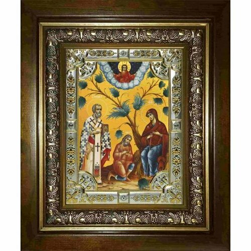 Икона Богородица Беседная, 18x24 см, со стразами, в деревянном киоте, арт вк-2911 икона богородица всецарица 18x24 см со стразами в деревянном киоте арт вк 2929