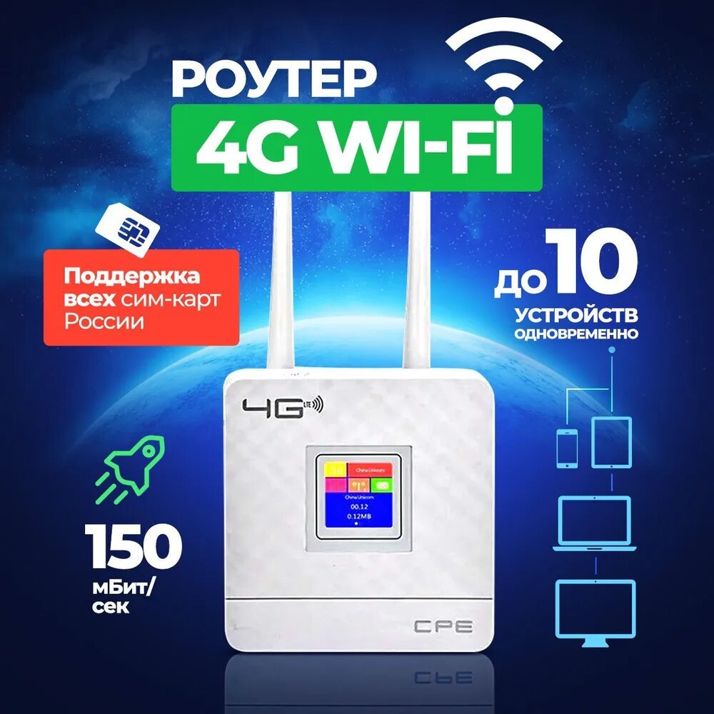 Роутер WiFi с поддержкой сим карт 4G / Белый / для дома / роутер с экраном