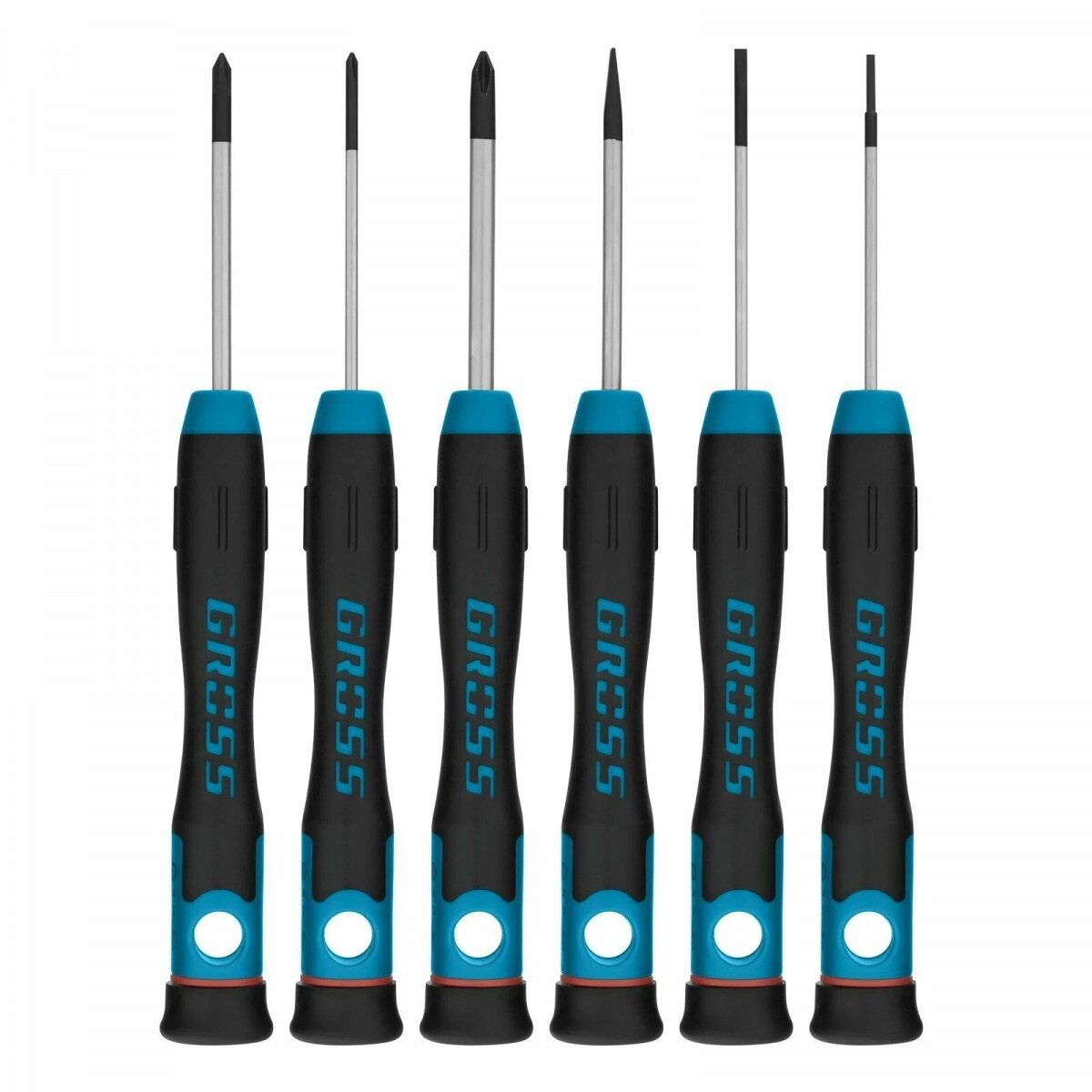 фото Набор отверток для точной механики, CrMo, двухкомпонентные рукоятки, 6шт, пласт. бокс GROSS