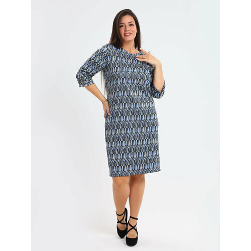 Платье-футляр повседневное, прилегающее, размер 52, синий, серый