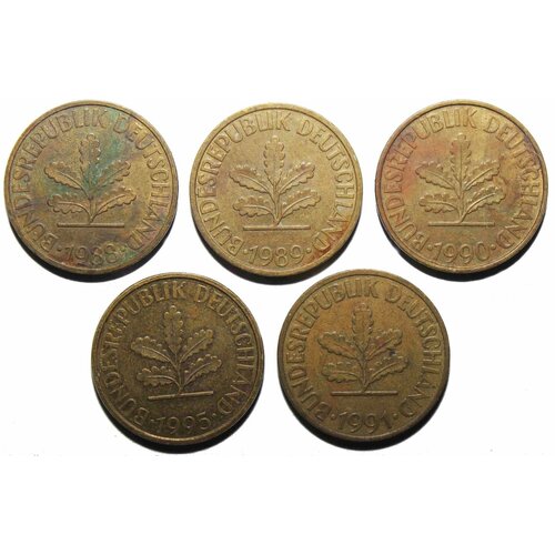 Набор из 5 монет 10 пфеннигов Германия ФРГ. VF-XF монета германия 10 пфеннигов 1989 год фрг 1 2