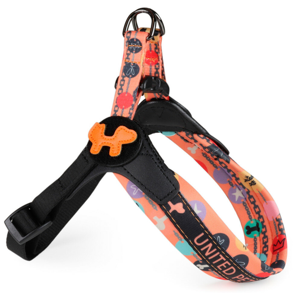 фото United Pets Complete me Forever шлейка для собак, 3,5 x 48-64 см, оранжевая с рисунком