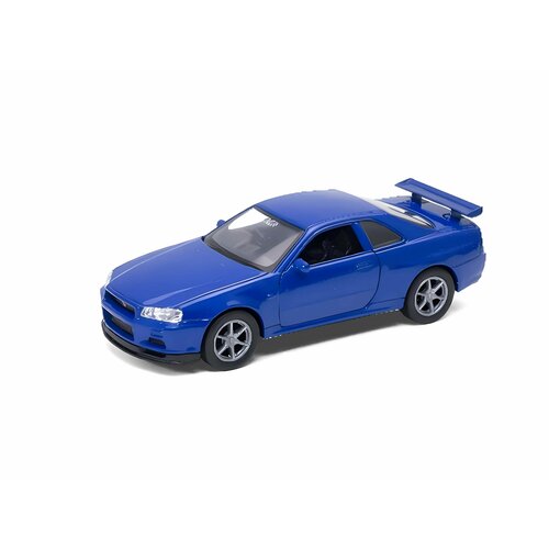 Машинка NISSAN SKYLINE GT-R R34 / модель машины 1:38 с пружинным механизмом / Синий игрушка модель машины 1 34 39 nissan skyline gt r r34 игрушка машинка