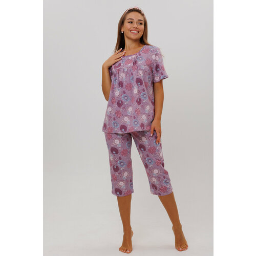 Пижама Modellini, бриджи, футболка, короткий рукав, размер 60, фиолетовый