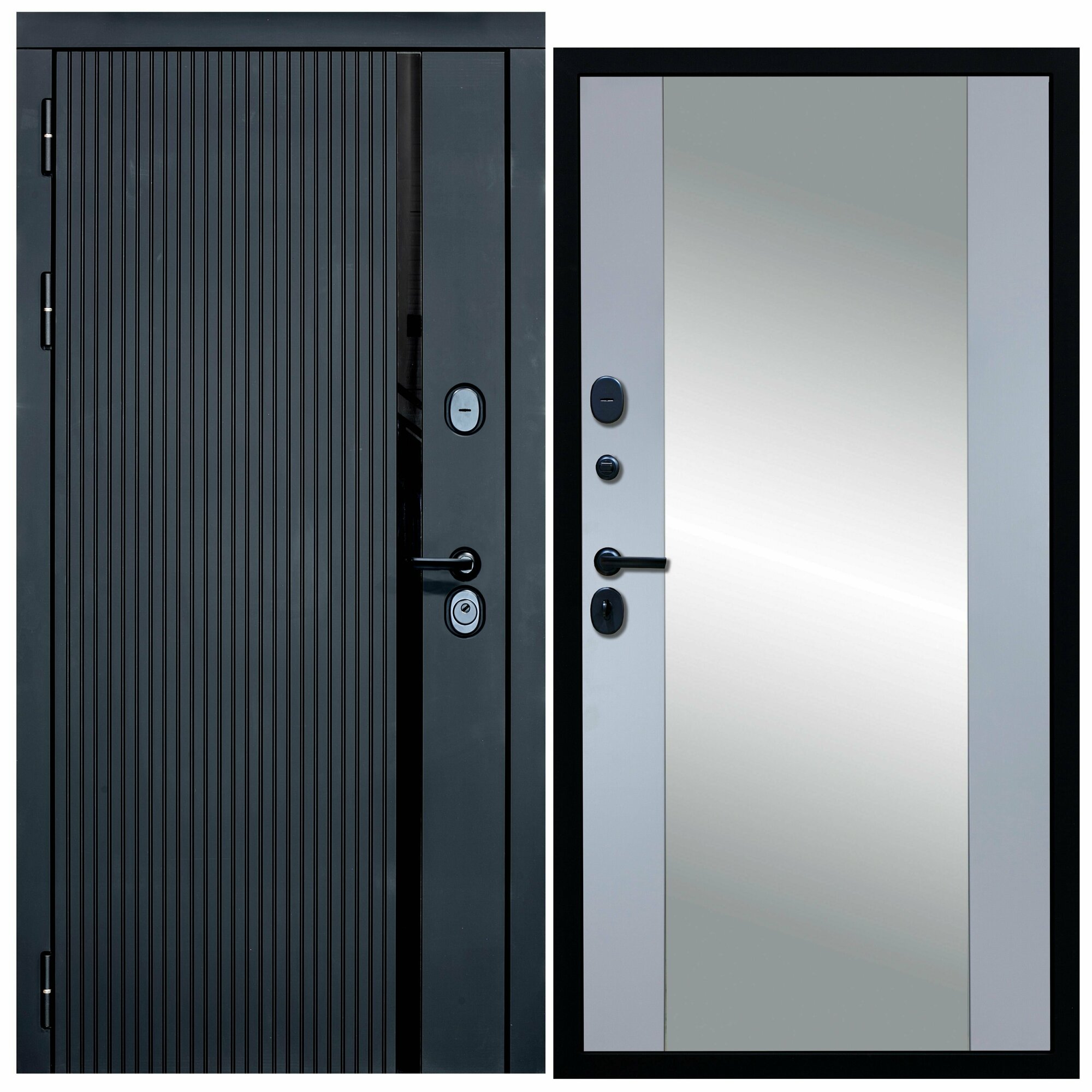 Дверь входная металлическая DIVA ДХ-46 Зеркало 2050x960 Левая Черный кварц - Д15 Силк маус, тепло-шумоизоляция, антикоррозийная защита для квартиры