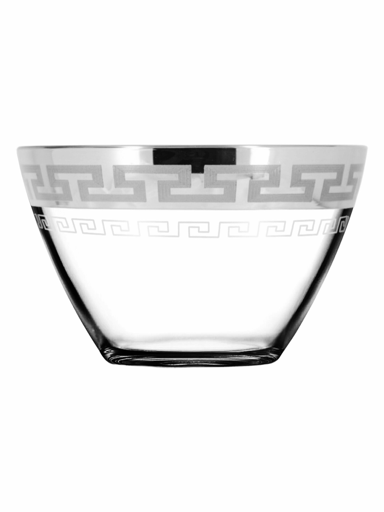 Салатник стеклянный с алмазной гравировкой Promsiz Греческий узор / Подарочный набор / Посуда для сервировки и подачи / 1500 мл, 1 шт.
