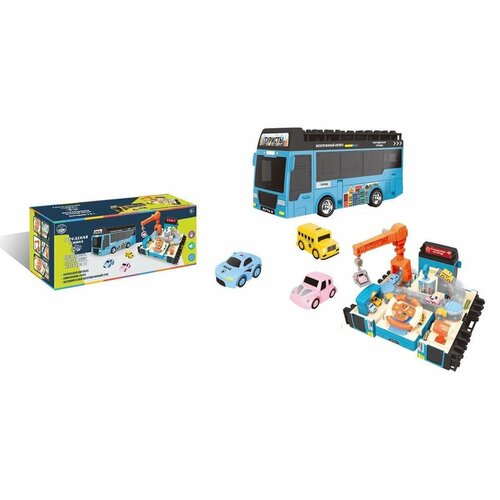 Набор игровой Туристический автобус-трансформер синий с треком, в коробке - Junfa Toys [ZY1266925] набор игровой дом трансформер салон красоты в коробке junfa toys [wk 23068]
