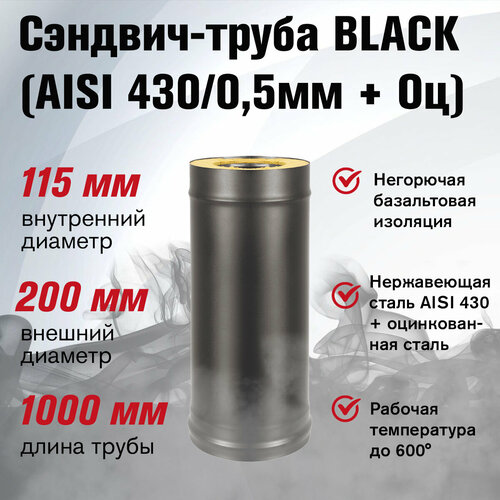 Сэндвич-труба BLACK (AISI 430/0,5мм) L-1м (115х200)