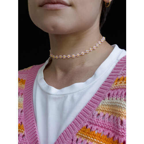 Чокер, бисер, длина 35 см., розовый