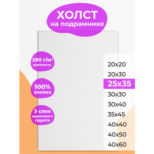 Холст на подрамнике 25х35 РамКом, мини грунтованный хлопковый для рисования, для акрила , масла, гуаши, темперы, белый маленький хост