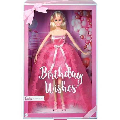 фото Кукла барби коллекционная barbie birthday wishes, блондинка в розовом платье mattel