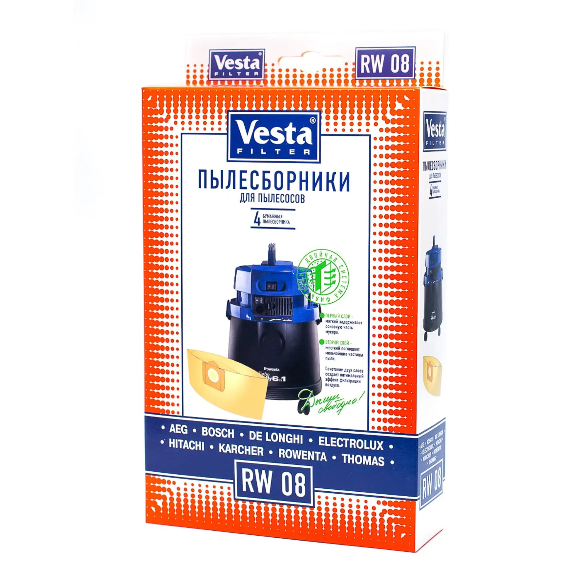 Vesta filter Бумажные пылесборники RW 08, бежевый, 4 шт. - фото №15