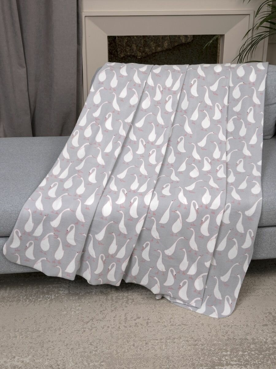 "Плед Гуси" 1,5 спальный флисовый плед La Notta 150 х 200см, серый - фотография № 4