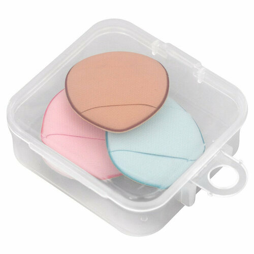 Набор спонжей для макияжа в контейнере На пальчик 3 шт Размер спонж 3х4см контейнер 5х55х2см арт VL17-99 477₽