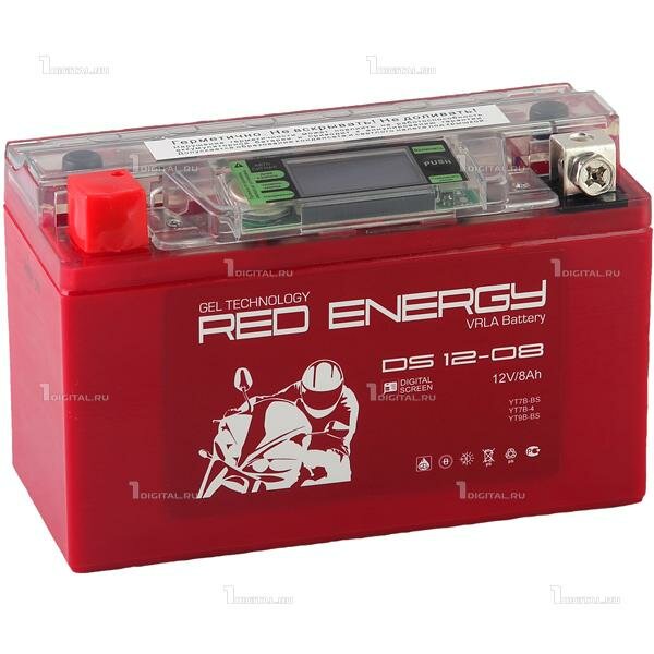 Аккумулятор Red Energy DS-1208 для мототехники (12В, 8Ач / Стартерный ток 120А) YT7B-BS, YT7B-4, YT9B-BS