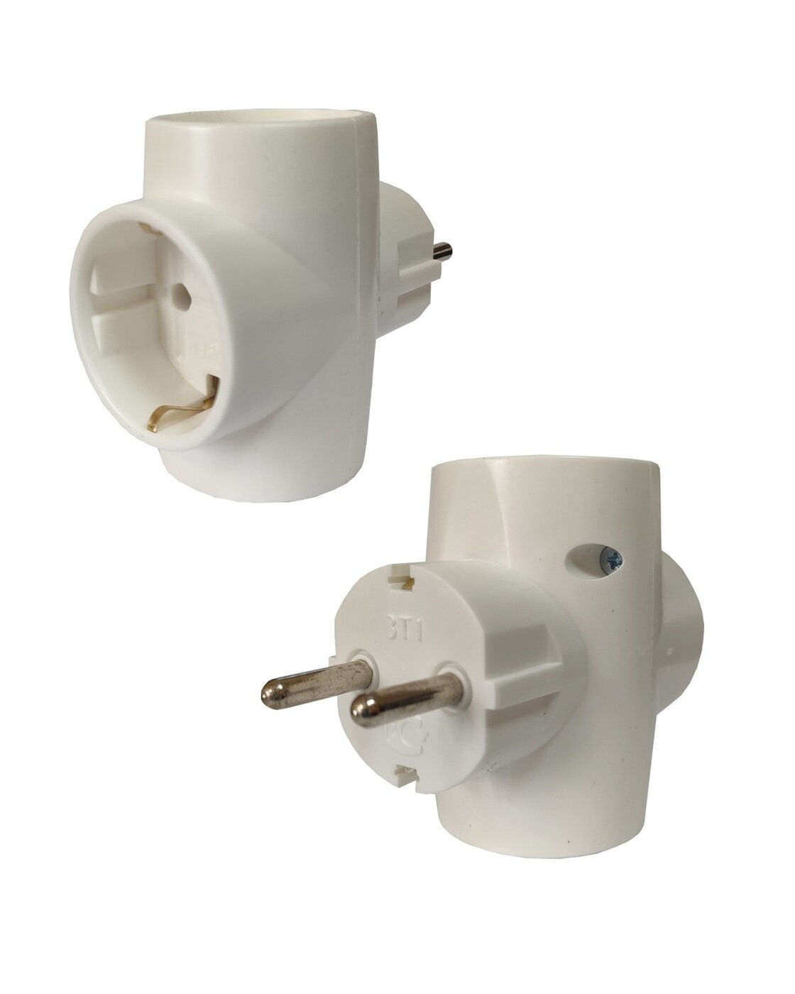 фото Комплект тройников - сетевых разветвителей "TOKER' 1 гнездо с заземлением, 2 гнезда без заземления, 16 А, 3T1а, белый, 2 штуки