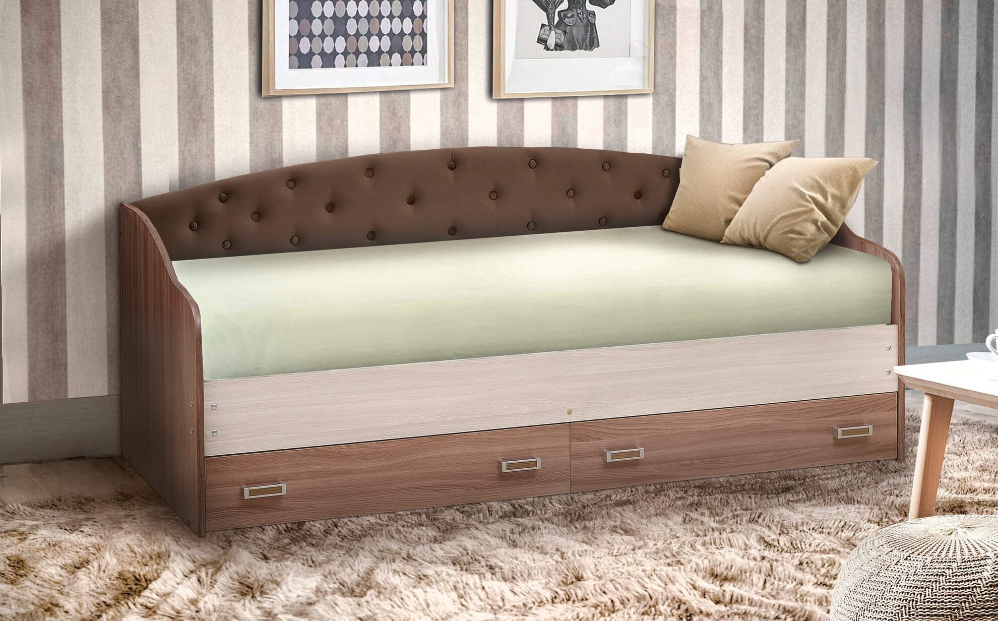 фото Кровать софа с мягкой спинкой №8 (80х200) Ясень шимо тёмный/светлый