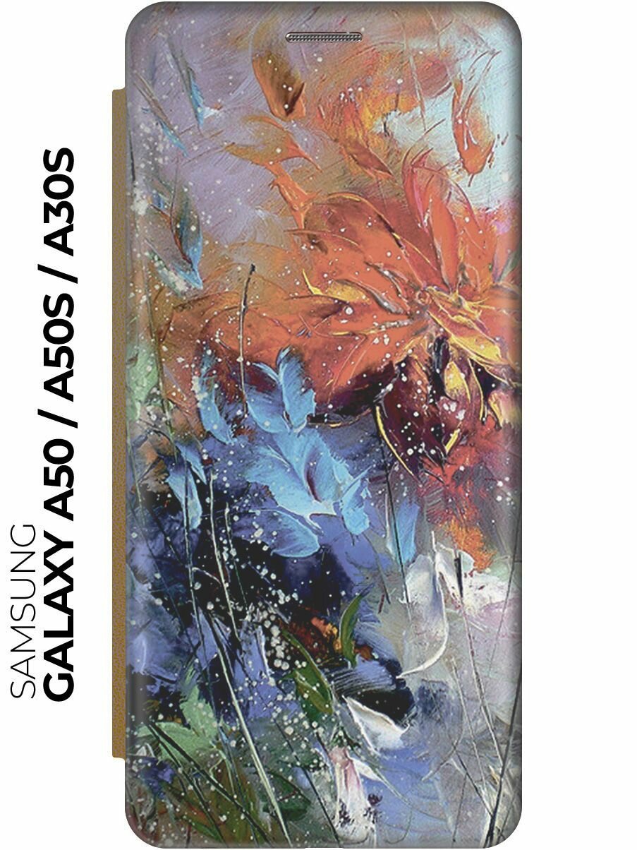 Чехол-книжка Весенний взрыв на Samsung Galaxy A50 / A50s / A30s / Самсунг А50 / А30с / А50с золотой