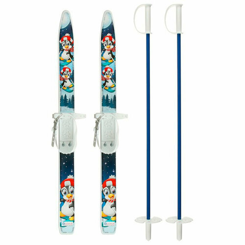Лыжи детские Лыжики пыжики Пингвинята, длина 75см, упаковка в сетке