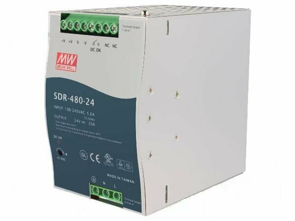 Блок питания импульсный MEAN WELL SDR-480-24, 480Вт, 24В DC, 24-28В DC, 20А, 90-264В AC, 1шт