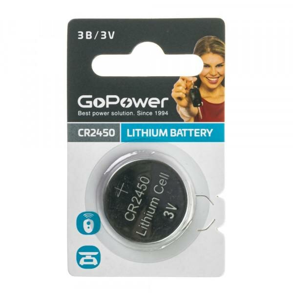 Дисковая батарейка GoPower CR2450 Lithium 3V BL1  1шт.