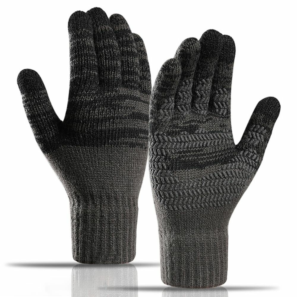 Зимние мужские вязаные перчатки для работы с сенсорным экраном Y0046 - темно-серые 