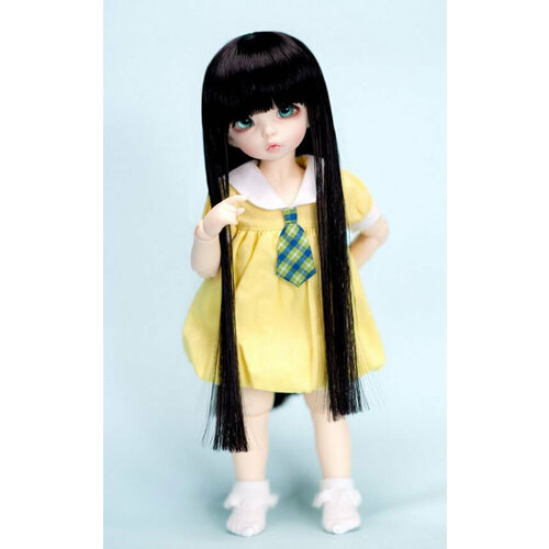 Fairyland Wig LFW-21 (Длинный прямой парик с чёлкой: цвет чёрный размер 6-7 дюймов для кукол LittleFee Фейриленд)