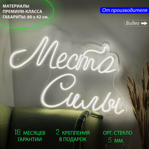 Изображение товара Неоновый светильник, неоновая светодиодная вывеска на стену, настенная неоновая лампа, надпись "Место силы" для дома и бизнеса, 80 х 42 см.