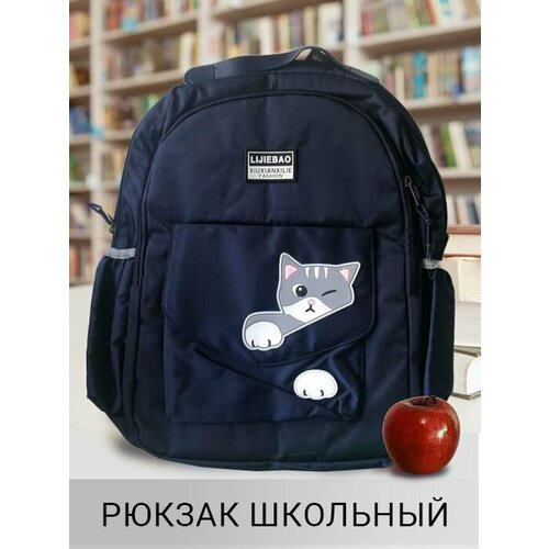 Рюкзак синий школьный с котом