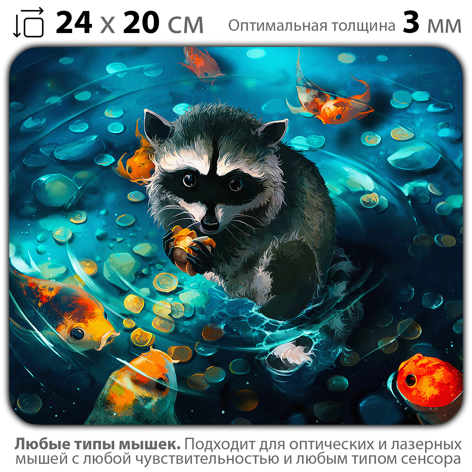 фото Коврик для мыши "Енот-воришка" (24 x 20 см x 3 мм)