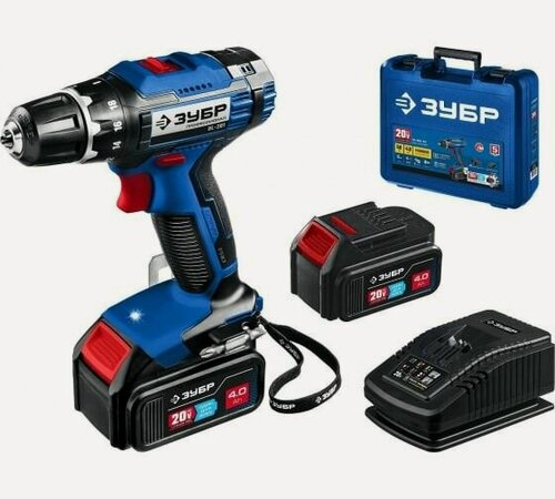 Изображение товара Дрель-шуруповерт серия профессионал, 2 АКБ (4 Ач), 20В, в кейсе ЗУБР DL-201-42