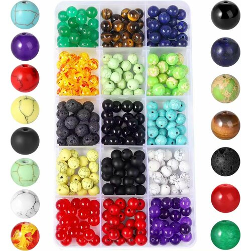Набор бусин из драгоценных камней и минералов, 300 элементов