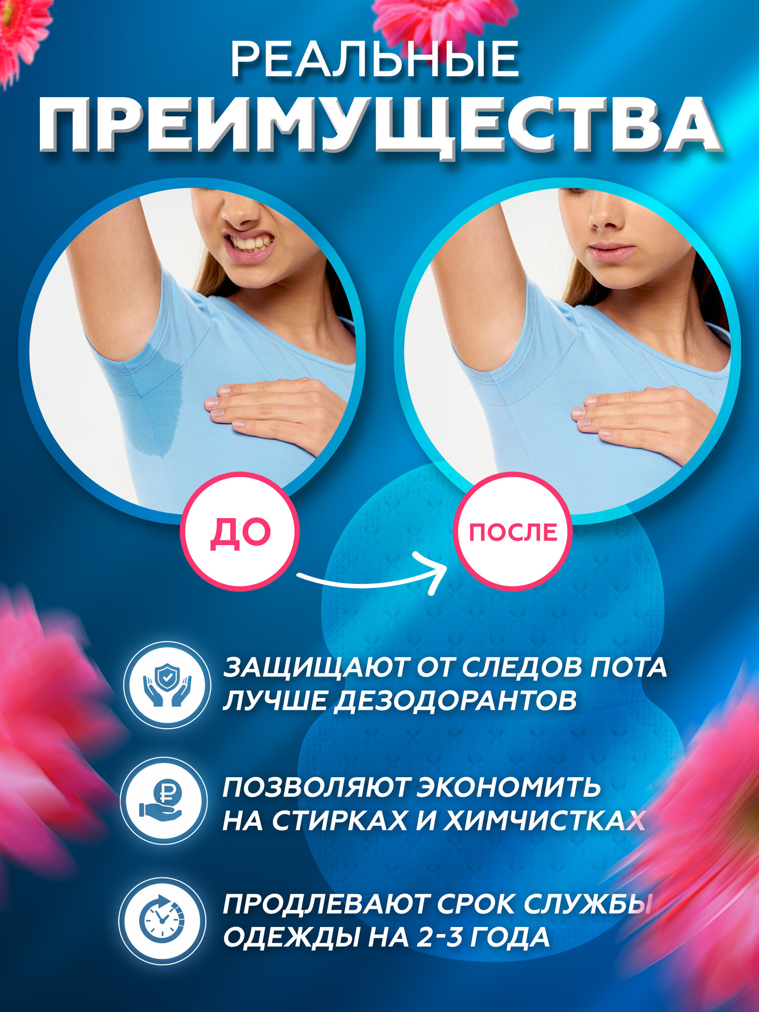 Картинки Вкладыши от пота, пятен и запаха 10 шт. (5 пар) / Прокладки для подмышек на одежду / Подмышечники ежедневные / Средство против пота для мужчин и женщин / Универсальный размер