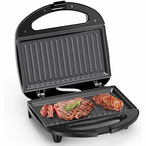 Сэндвичница Snailar тостер для сэндвичей на 2 ломтика с антипригарными пластинами для гриля ручка-холодильник 750 Вт черный 902600₽