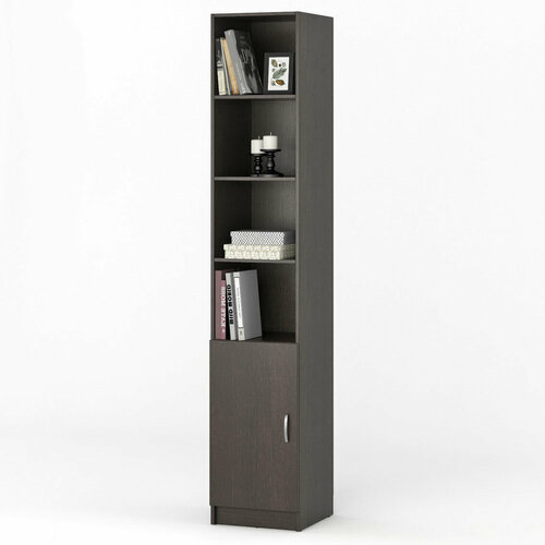 Узкий шкаф-пенал 40 см с полочками для книг и документов МагМебель В34 венге 9890₽