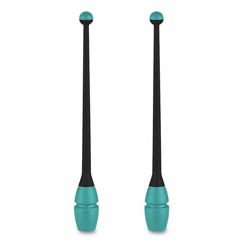 Булавы для художественной гимнастики INDIGO IN018-BKB, 41 см, пластик, каучук, 2шт, черный, бирюзовый