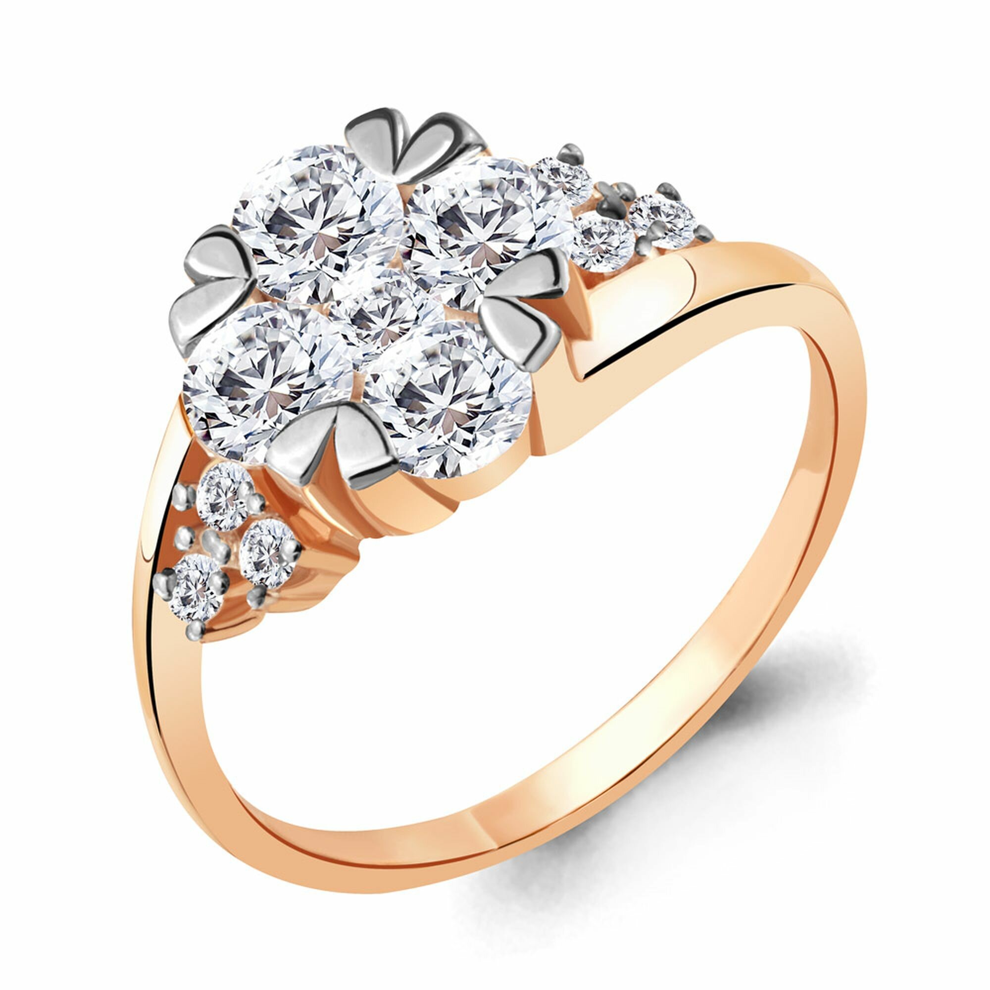 Кольцо Diamant online, серебро, 925 проба, золочение, фианит