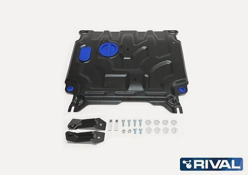 Изображение товара Защита картера и КПП Rival для Hyundai Solaris II 2017-2020 2020-н. в./Kia Rio IV седан 2017-2020 2020-н. в./Rio X хэтчбек 2020-н. в./Rio X-Line хэтчбек 2017-2021, сталь 1.5 мм, с крепежом, штампованная,