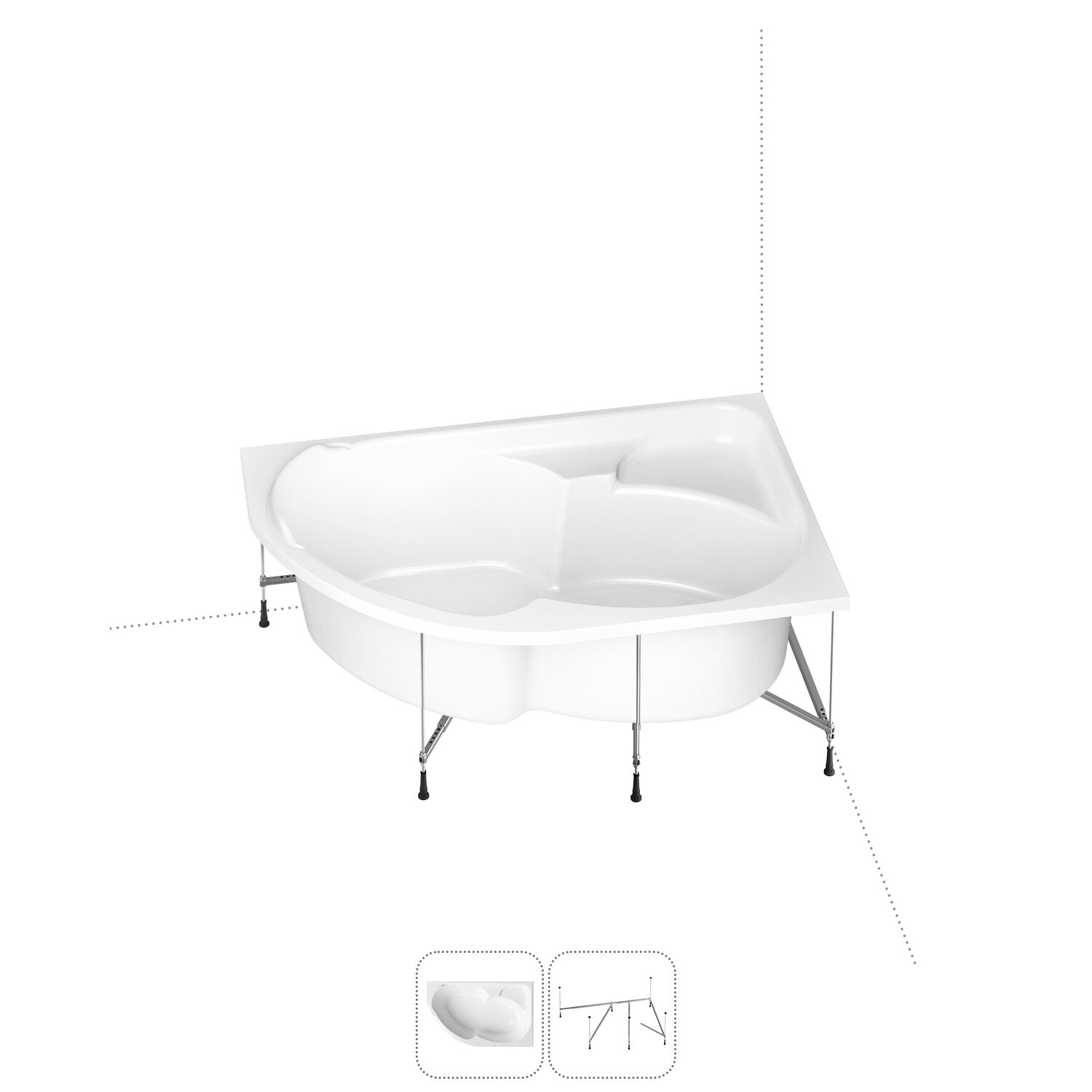 Угловая ванна акриловая 170 x 105 с каркасом Lavinia Boho Grance Hill S1-3703170R в наборе 2 в 1: асимметричная ванна (правый разворот), каркас