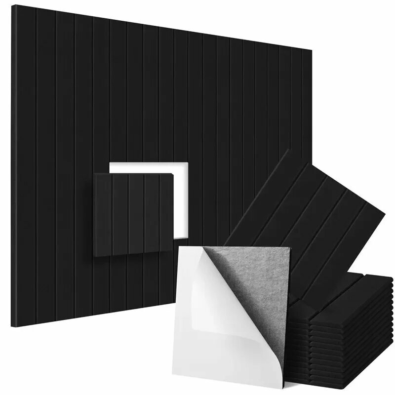 Самоклеящиеся акустические панели 300x300 мм, набор из 12 штук, Black, 12pcs Square, 9 мм