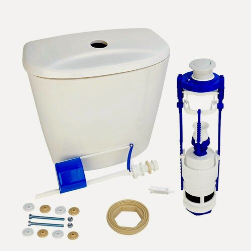 Изображение товара Бачок для унитаза Универсал кнопочный нижняя подводка Лобненский стройфарфор с арматурой РБМ АС-17.1 (кнопка белая)