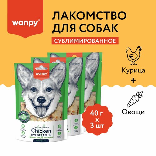 Wanpy Dog Сублимированное лакомство для собак "Курица и овощи" 40 г*3 шт