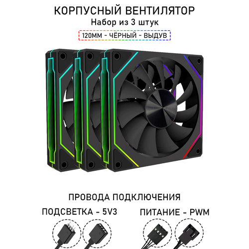 Вентилятор для корпуса LovingCool - 4RS, набор из 3 штук, 120мм, чёрный, выдув, A-RGB, PWM + 5v3