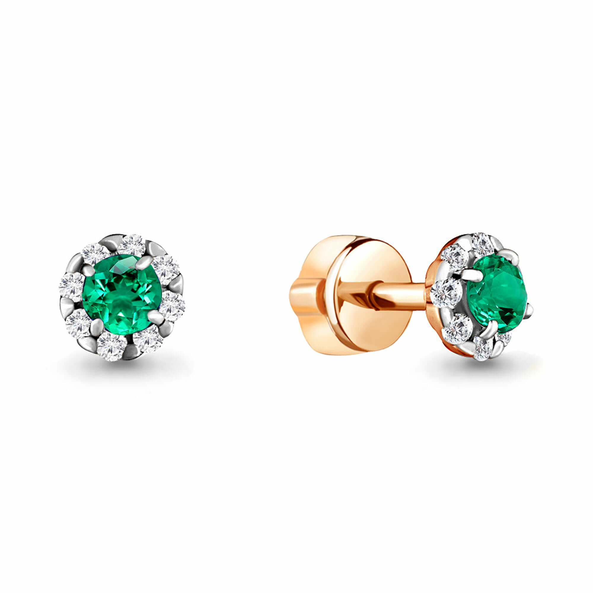 Серьги пусеты Diamant online, красное золото, 585 проба, фианит, изумруд синтетический